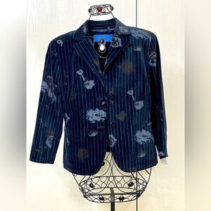 🟡 Doncaster Sport Dark Blue Velvety Floral & Pin Stripe Blazer
